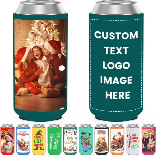 Vista 33 de Fundas enfriadoras de latas delgadas personalizadas a granel, soporte de botella de neopreno aislado con logotipo, imagen, texto para boda
