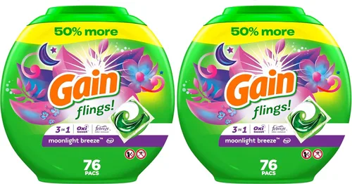 Vista 19 de Gain Flings - Paquete de detergente para ropa, 42 unidades, aroma Moonlight Breeze, paquetes de detergente HE 3 en 1 con Oxi Boost y Febreeze