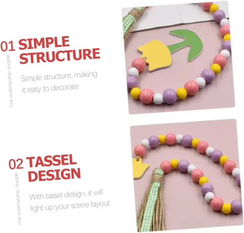 Vista 9 de Guirnalda de cuentas de madera con borlas, guirnaldas de cuentas para colgar en la pared, decoración de cuentas de madera para decoración del hogar