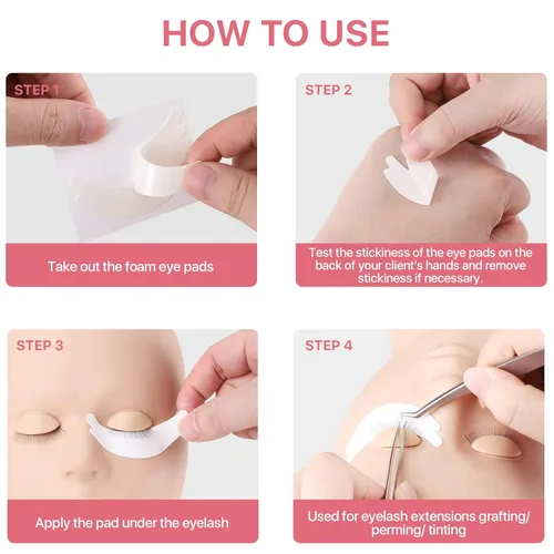 Vista 7 de Pretty memory 100 pares de almohadillas de espuma para extensiones de pestañas, almohadillas adhesivas hipoalergénicas sin pelusas, almohadillas