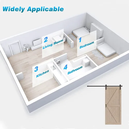 Vista 7 de FREDBECK Puerta corredera de granero de 34 x 84 pulgadas con kit de herramientas de 6 pies incluido, panel de abeto macizo en forma de K, necesita