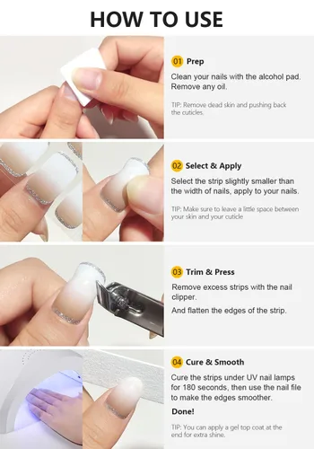 Vista 6 de AutyaMee Tiras de uñas de gel semicuradas (raíz de loto cromado), perlas, esmaltadas, 20 unidades de envolturas de uñas de gel, calcomanías