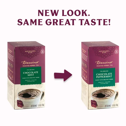 Vista 3 de Teeccino Té de hierbas de menta y chocolate: disfruta de té caliente o helado con menta refrescante, cacao y achicoria, prebiótico, sin cafeína, sin