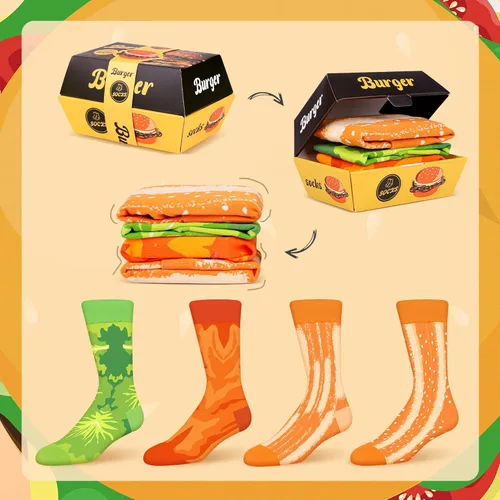 Vista 2 de AGRIMONY Divertida caja de calcetines de hamburguesa de comida Calcetines divertidos de comida para cumpleaños, regalos de Navidad para hombres