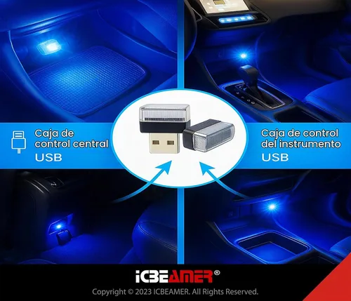 Vista 6 de ICBEAMER Interfaz USB luz nocturna miniatura 1 paquete (azul) LED universal enchufable para interior del coche y atmósfera ambiental del maletero