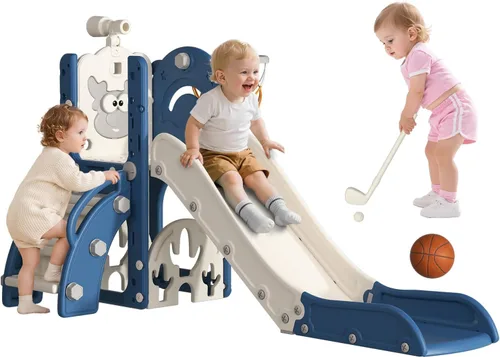 BIERUM Toddler Slide, 6 in 1 Kids Slides for Toddler 1-3 Indoor Outdoor Blue