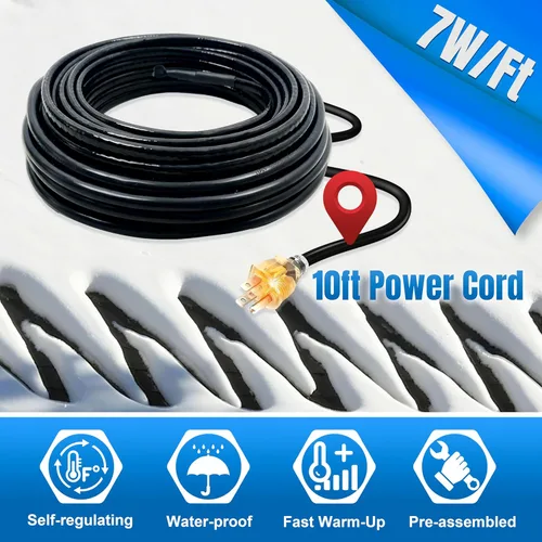 Vista 4 de MAXKOSKO Cable térmico de techo de 75 pies (cable de 10 pies), cable de fusión de nieve autorregulable, cinta térmica de 120 V de 7 W/pies