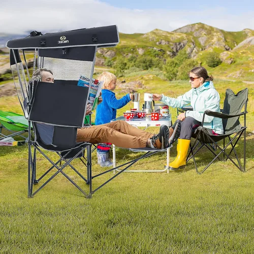 Vista 8 de Nice C Silla con toldo, silla de camping climatizada con batería, sillas de deportes al aire libre con sombra, sillas paraguas plegables con Paquete