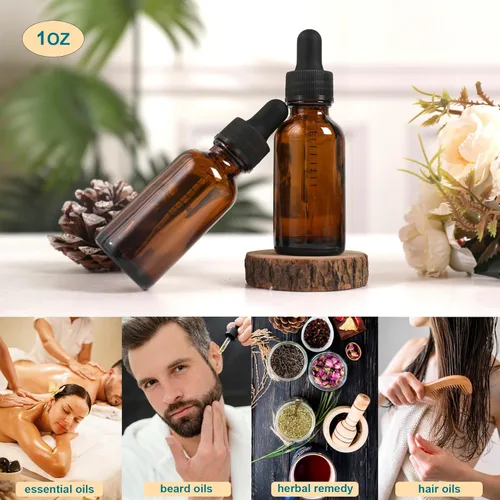 Vista 218 de NOOEEISS 4 piezas, botella con cuentagotas de 1 oz, botella de vidrio ámbar con cuentagotas, botellas de tintura con cuentagotas, acabado elegante