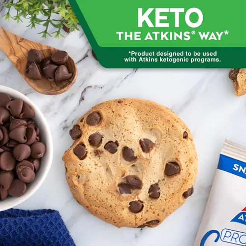 Vista 7 de Atkins Galleta de proteína con chispas de chocolate, postre proteico, rico en fibra, 0.11 onzas de carbohidratos netos, 0.04 oz de azúcar, apto