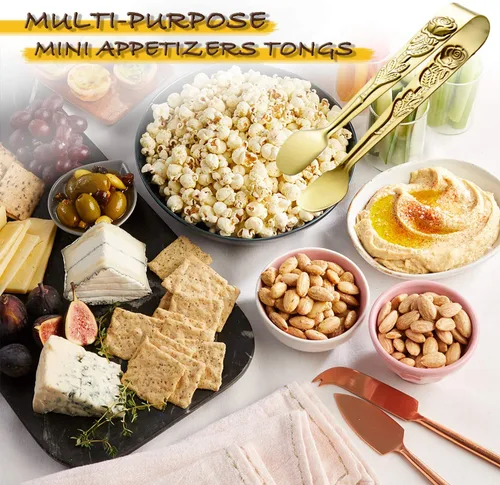 Vista 6 de HINMAY 6 pinzas pequeñas para servir de 4 pulgadas, pinzas pequeñas de cubo de azúcar rosa (dorado)