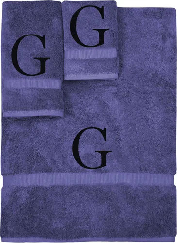 Vista 60 de Juego de toallas con monograma, regalo personalizado, juego de 3 - Letra de bloque dorada bordada en toalla - Extra absorbente 100% algodón turco