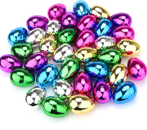 Vista 7 de CPPSLEE 36 huevos de Pascua de plástico, rellenos de cesta de Pascua para niños pequeños, niños, niñas, adolescentes, huevos de Pascua de oro