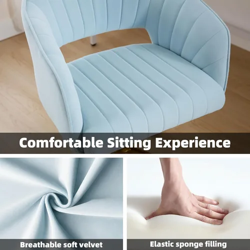 Vista 6 de Westice Sillas de Escritorio para Oficina en Casa, Silla Giratoria Moderna de Terciopelo, Silla de Tocador Giratoria de Altura Ajustable con Base