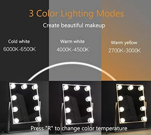 Vista 4 de IMEASY Espejo de tocador con luces, espejo de maquillaje iluminado Hollywood con 3 modos de color y 9 bombillas LED de diamante regulables, aumento