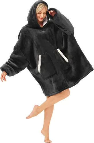 Kipswiza Manta Ponible con Capucha para Mujeres y Hombres, Sudadera de Mantas con Capucha de Sherpa Suave y Acogedora Extragrande como Regalos de