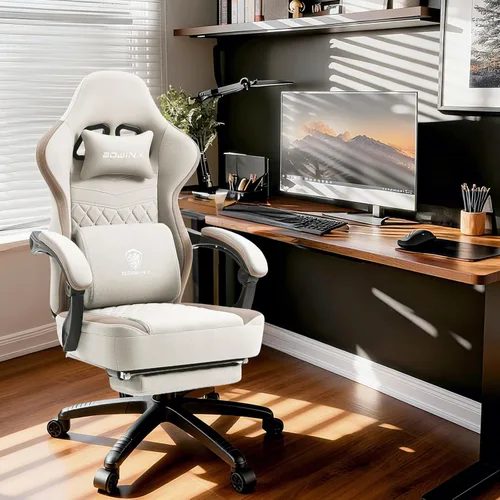 Vista 2 de Dowinx Silla de juegos de tela transpirable con almohadilla de gel y bolsa de almacenamiento, cómoda silla de jugador con cojín de resorte