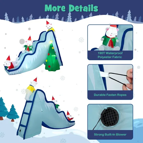 Vista 5 de Tangkula Decoración inflable de Navidad de 9 pies con diseño de oso polar, decoración de Navidad inflable con luces LED y estacas de tierra