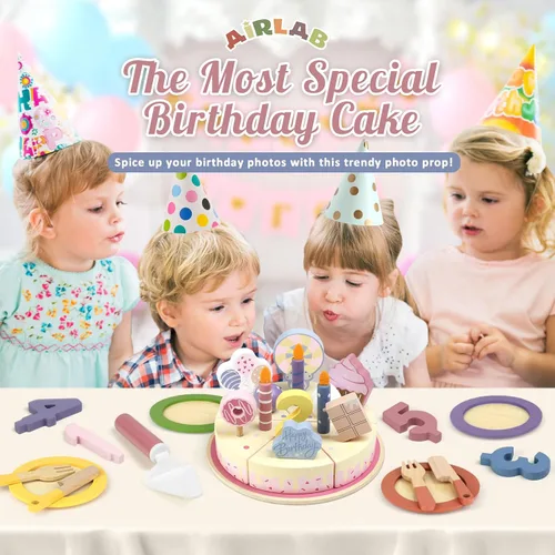 Vista 7 de Juegos de comida de madera para fiesta de cumpleaños para niños de 3, 4 Rosa