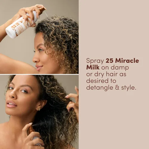 Vista 5 de Mizani 25 Benefit Miracle Milk - Acondicionador sin enjuague para cabello rizado, con aceite de coco, spray desenredante de rizos, protector térmico
