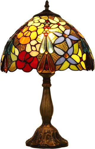Vista 13 de Lámpara de mesita de noche Tiffany lámpara de mesa para sala de estar, vitral, rosa uva, pantalla hecha a mano, interruptor de encendido y apagado