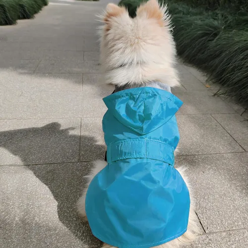 Vista 6 de Impermeable para perros pequeños, poncho impermeable para mascotas, traje de lluvia de doble capa para cachorros, perros pequeños, forro Azul
