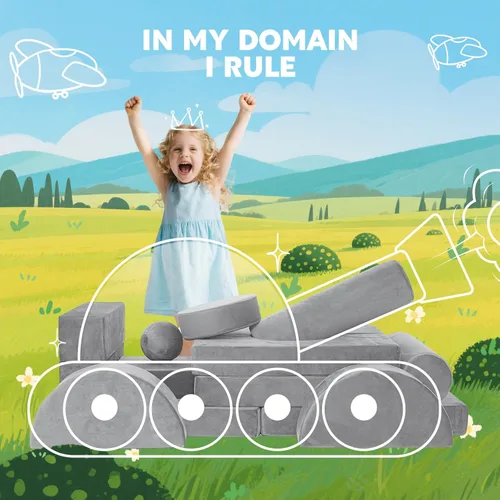 Vista 5 de Sofá modular de juego para niños, 13 piezas, sofá de espuma de alta densidad, muebles de sala de juegos convertibles con funda de terciopelo suave