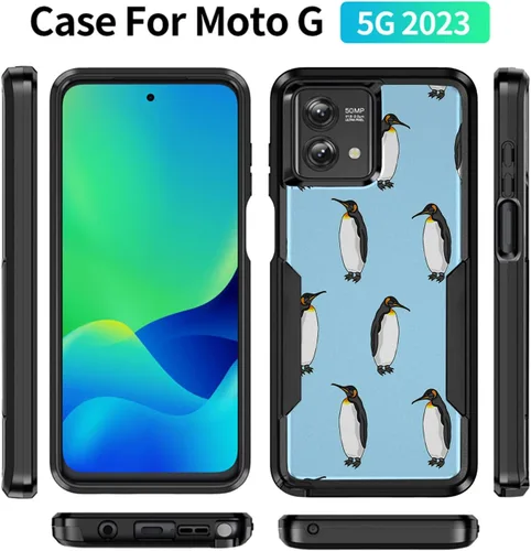 Vista 2 de CasesOnDeck Dual Layer Case Compatible with Moto G 5G 2023 / Moto G 2023 Case [Dual Tactical] Cool Two Piece Case Heavy Duty Cover - Blue Penguins