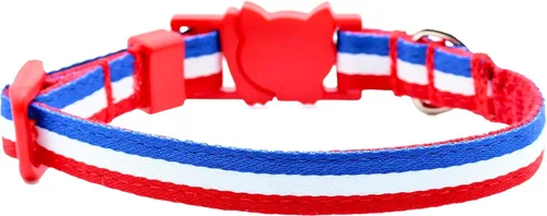 Vista 2 de Red White & Blue Stripe Cat Collar - American Patriotic Stripe - 3/8 Inch Wide - 2 Sizes - Breakaway Safety Buckle (Kitten - 6 to 8.5 Inches)