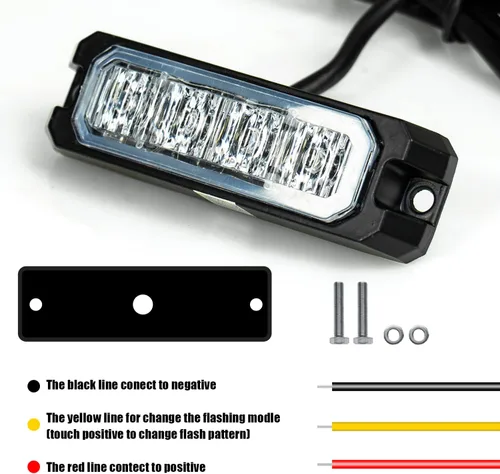 Vista 5 de FXC Purishion - Luces estroboscópicas de emergencia impermeables con 4 luces LED de luz estroboscópica, 16 patrones intermitentes para automóvil