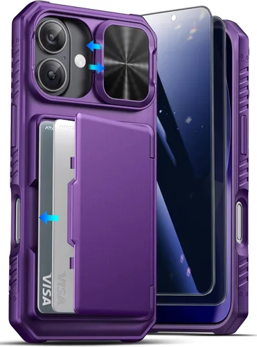 Vista 12 de ATATOO Funda para iPhone 16, tarjetero integrado (almacena 3-5 tarjetas) y protector de cámara deslizante, protección de grado militar, bonita funda