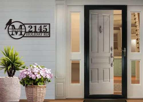Vista 5 de Números de dirección para casas, letrero personalizado de pájaros al aire libre, letrero de número de casa personalizado con apellido, placa