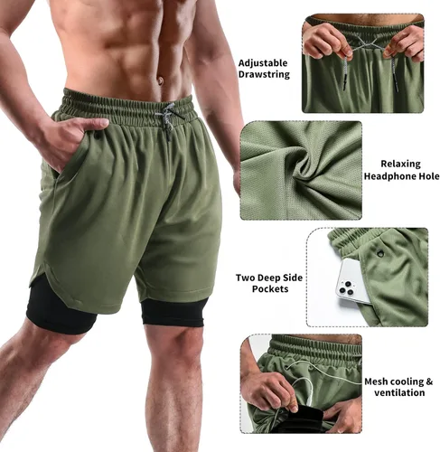 Vista 5 de 2 in 1 Mens Shorts Casual 2 Pack, Running Gym Shorts for Men 7 Inch, Workout Shorts Men with Pockets &Towel Loop
