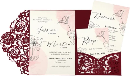 Vista 7 de DORIS HOME 50 piezas Bolsillos de Invitación de Boda Cortados con Láser con Sobres Azules, 5.12" x 7.12" Tarjetas de Invitación para Boda