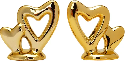 Vista 6 de 2 piezas de estatuas de animales pequeños de oro, estatua de corazón, decoración de estilo moderno, figuras de animales de cerámica