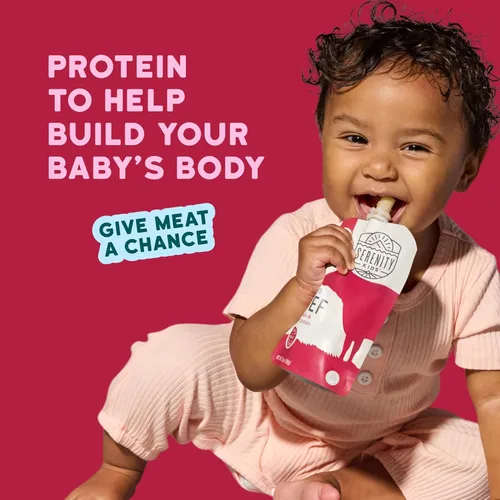 Vista 5 de Serenity Kids Bolsas de comida para bebés de 6 meses hechas con carnes de origen ético y verduras orgánicas, bolsa de 3.5 onzas sin BPA, carne