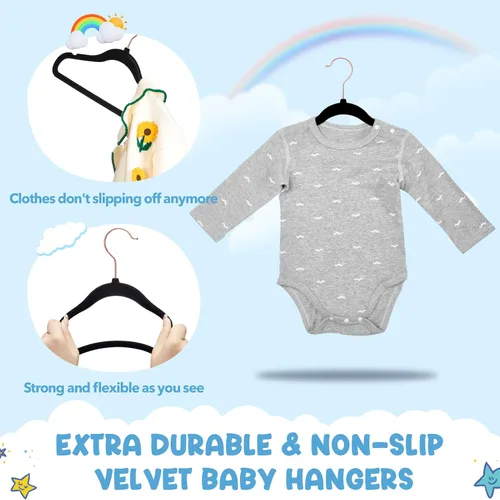 Vista 3 de HOUSE DAY Perchas de terciopelo para bebé, perchas de terciopelo para armario, paquete de 60 perchas antideslizantes para niños pequeños de 11.8