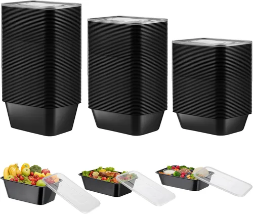 Vista 7 de Sawysine 100 recipientes de plástico para preparación de comidas, recipientes de almacenamiento de alimentos, cuencos reutilizables con tapa, cajas