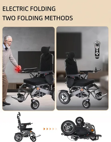 Vista 3 de Silla de ruedas eléctrica reclinable, respaldo ajustable de 90° a 170°, sillas de ruedas eléctricas ligeras de aluminio, silla de ruedas eléctrica