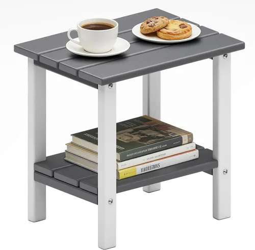 Vista 8 de OTSUN Double Layer Outdoor Side Tables, HDPE Weather Resistant Square Bedroom Living Room Small Table Nightstands Suitable for Sofa Couch Dining