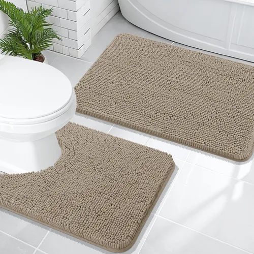 Vista 19 de OLANLY Juego de 2 alfombras de baño de felpilla suave y absorbente, antideslizantes, de secado rápido, lavables a máquina, accesorios de decoración
