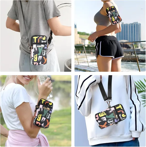 Vista 6 de Geestock Bolso cruzado pequeño para teléfono celular con bandas para los brazos, soporte para llaves de teléfono para correr, caminar, senderismo