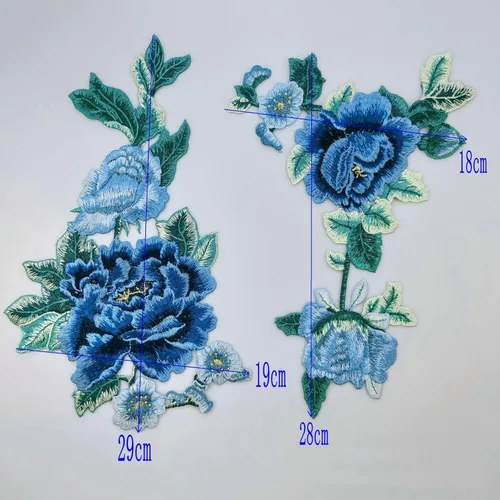 Vista 5 de 2 parches de apliques de costura bordados con hermosas flores (azul B)