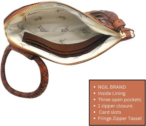 Vista 5 de NGIL Mini bolso de pulsera de piel sintética para mujer con borla de flecos, cartera de pulsera para mujer