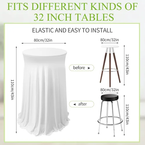 Vista 2 de Oudain 8 fundas para mesa de cóctel con banda de satén de 32 x 43 pulgadas, falda redonda de elastano para mesa de cóctel, mantel redondo