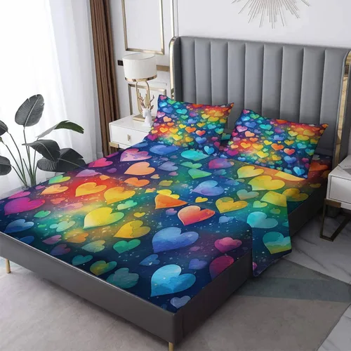 Vista 10 de Juego de sábanas de tamaño individual con diseño de corazón, sábanas de microfibra suave y bolsillo profundo, sábanas y fundas de almohada