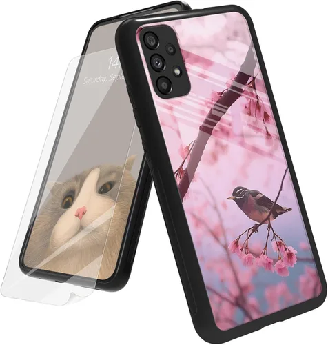 Vista 121 de Funda para Samsung Galaxy A12 5G con protector de pantalla, parte trasera de vidrio templado + TPU de silicona suave que absorbe los golpes