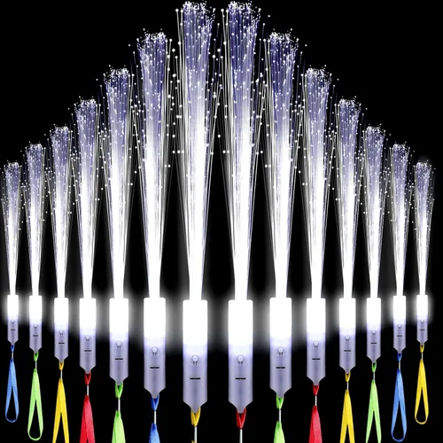 Jecery 24 varitas de fibra óptica blancas a granel, luces LED de boda, varitas iluminadas con 3 modos de parpadeo para despedida de soltera,