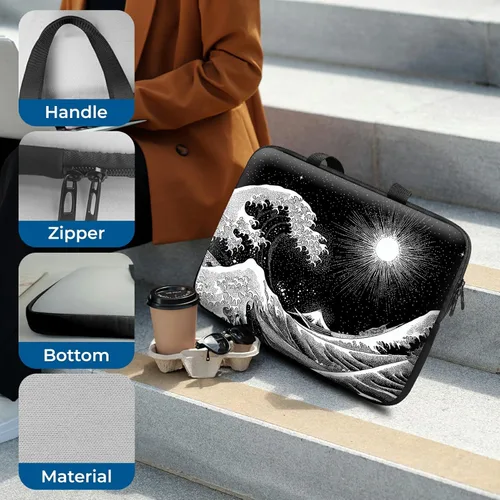 Vista 5 de Funda para laptop con asa de 10 pulgadas, impermeable, diseño de onda, compatible con MacBook Air, Pro, HP, Dell, Lenovo, ASUS