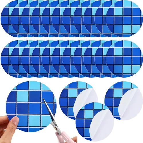 Vista 11 de Outus Kit de reparación de 24 parches de vinilo para piscina, revestimiento de piscina autoadhesivo, parches de reparación de plástico para piscinas